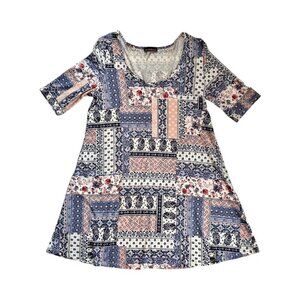 Joe Benbasset Womens Patchwork Print Dress Medium Multicolor